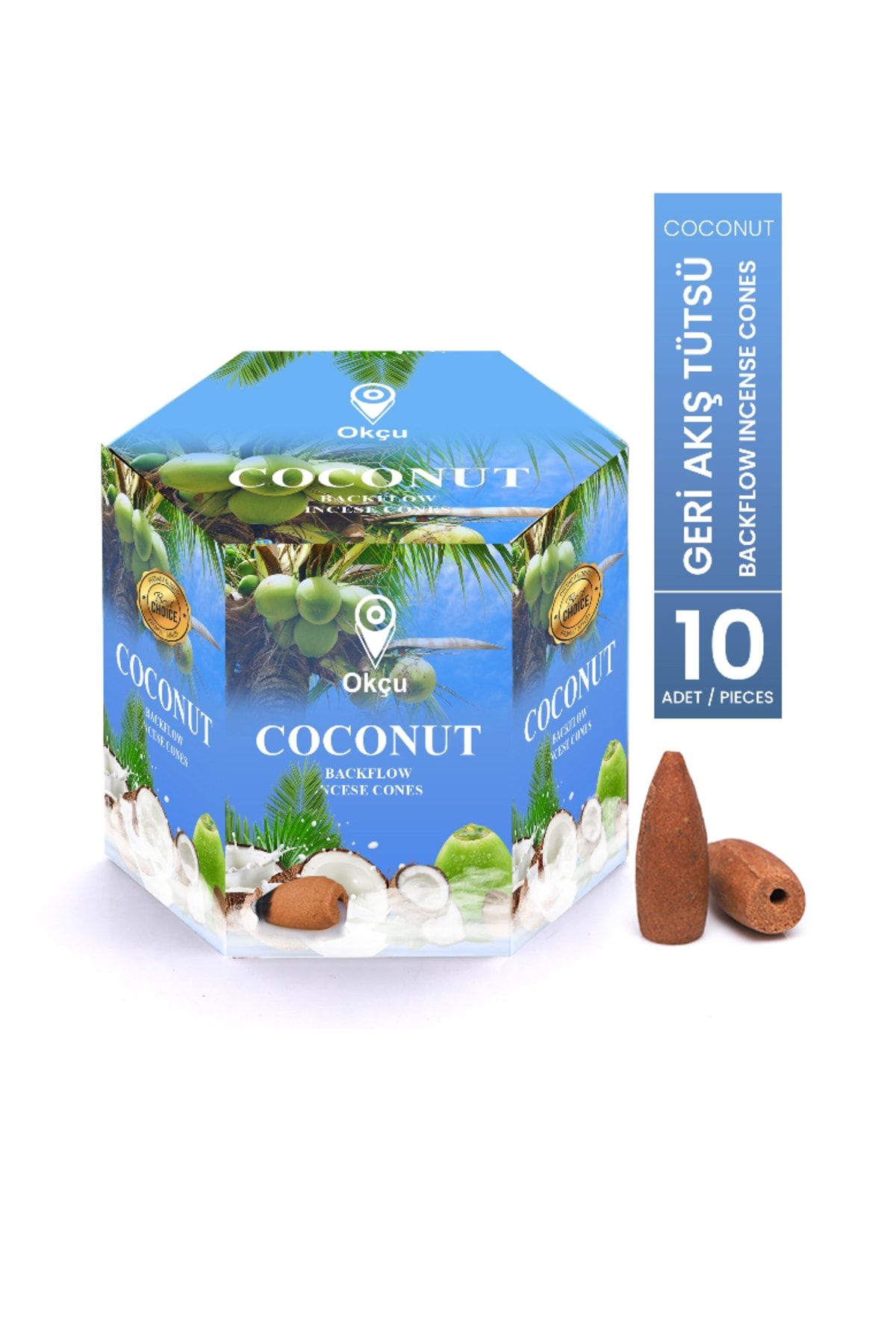 Okçu Coconut / Coco Geri Akış Tütsü Şelale Konik Backflow Incense Cones 10 Adet /cones