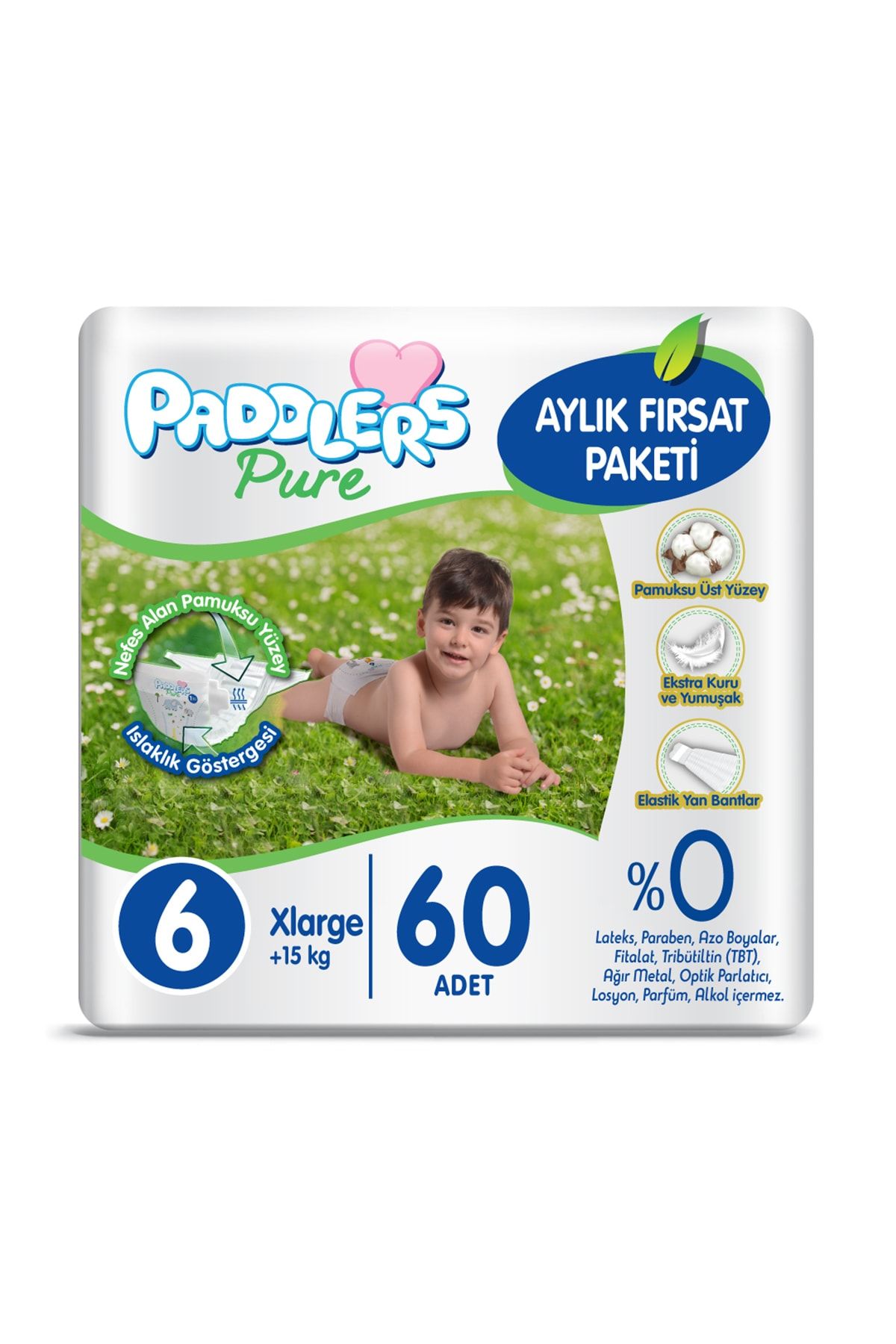 Paddlers Pure Bebek Bezi 6 Numara X-large 60 Adet ( 15 + Kg ) Aylık Fırsat Paketi