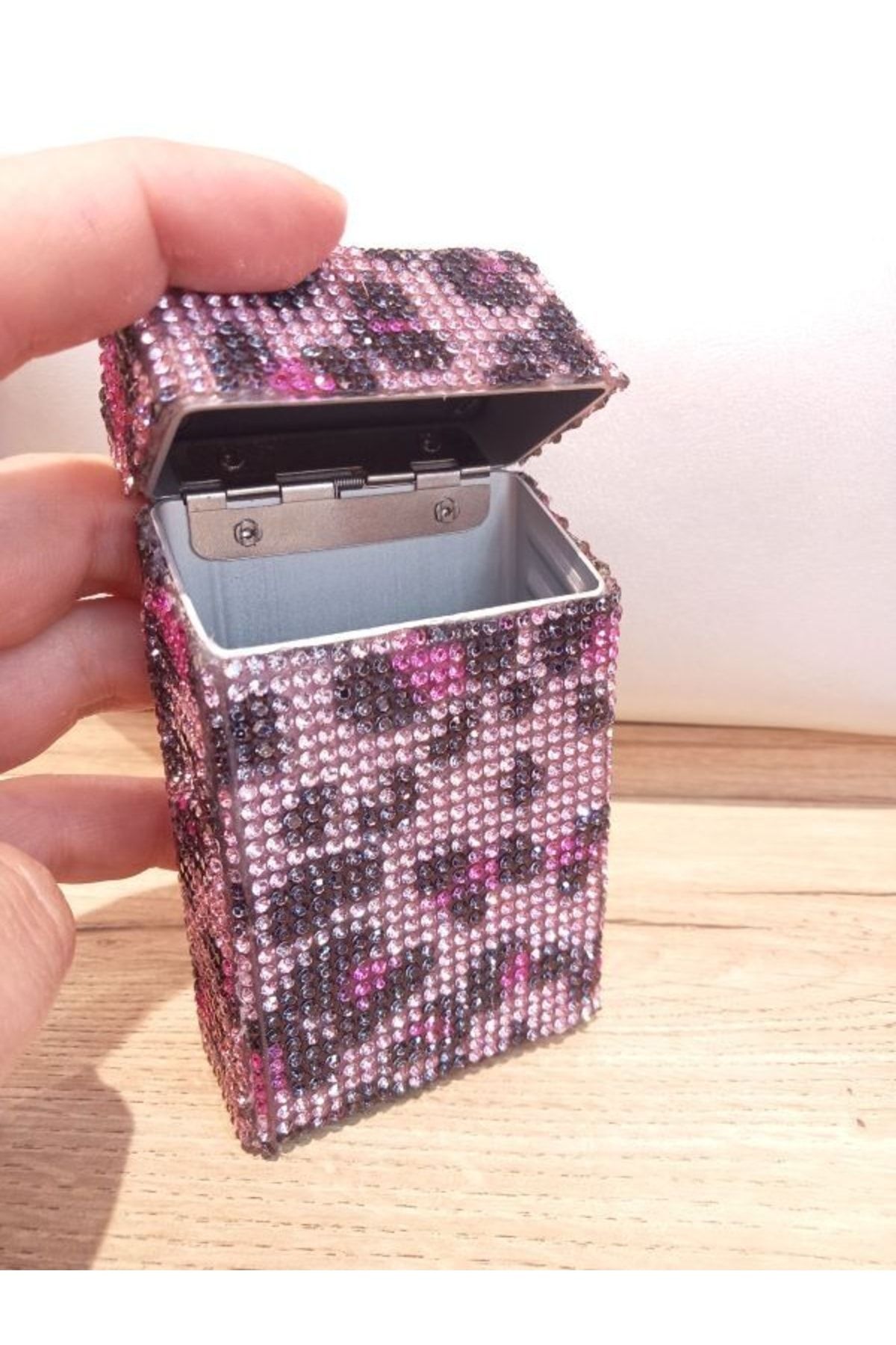 NESGIFT Pembe Leopar Swarovski Taşlı (uzun Slim ) Sigara Kutusu