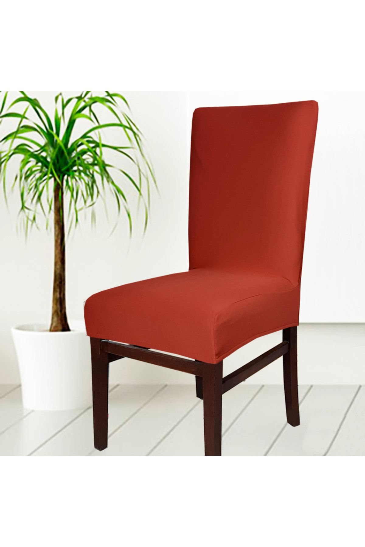 abeltrade Sandalye Kılıfı 6 Lı Kaliteli Mikro Kumaş Kiremit Renk Likralı Lasikli Standart Sandalyelere Uygun