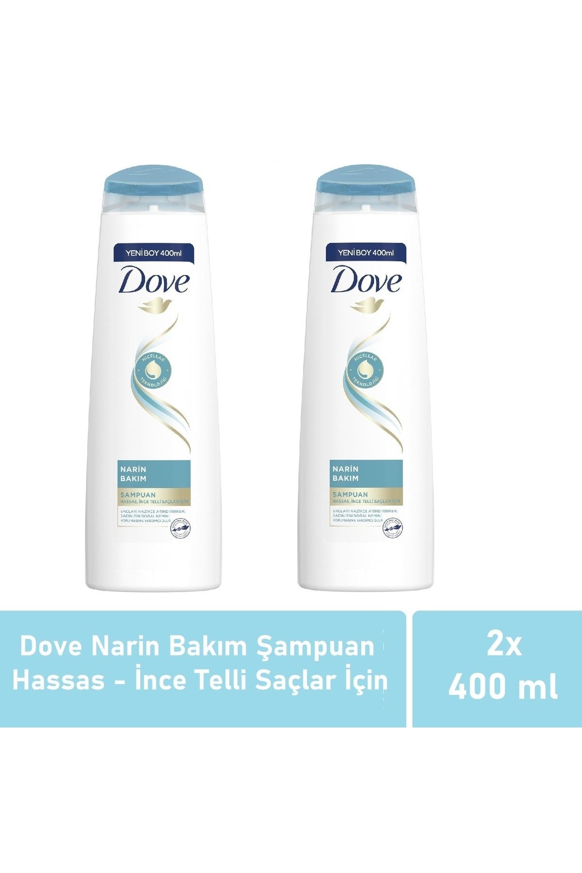Dove Narin Bakım Şampuan Hassas, Ince Telli Saçlar Için 400 Ml - 2'li Avantaj Paketi