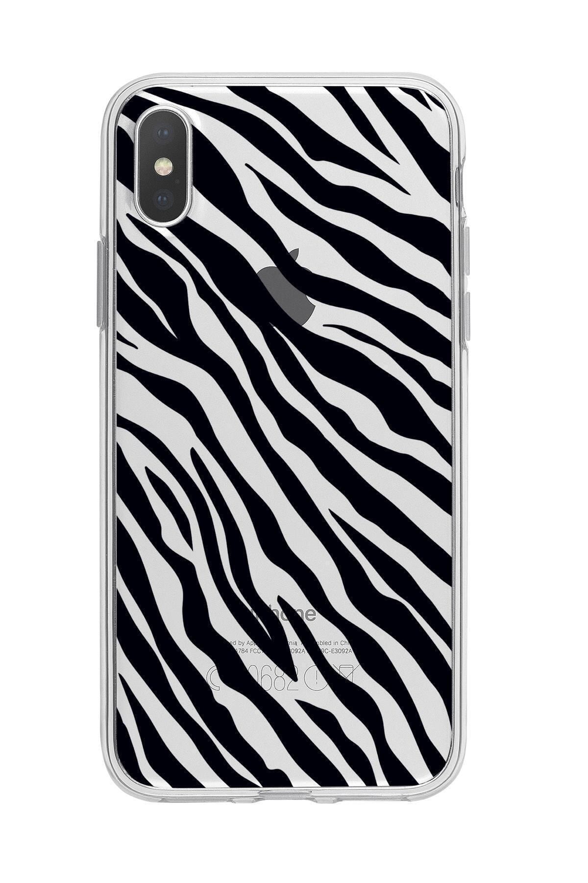 Syrox Iphone Xr Uyumlu Zebra Pattern Premium Şeffaf Silikon Kılıf Siyah Baskılı