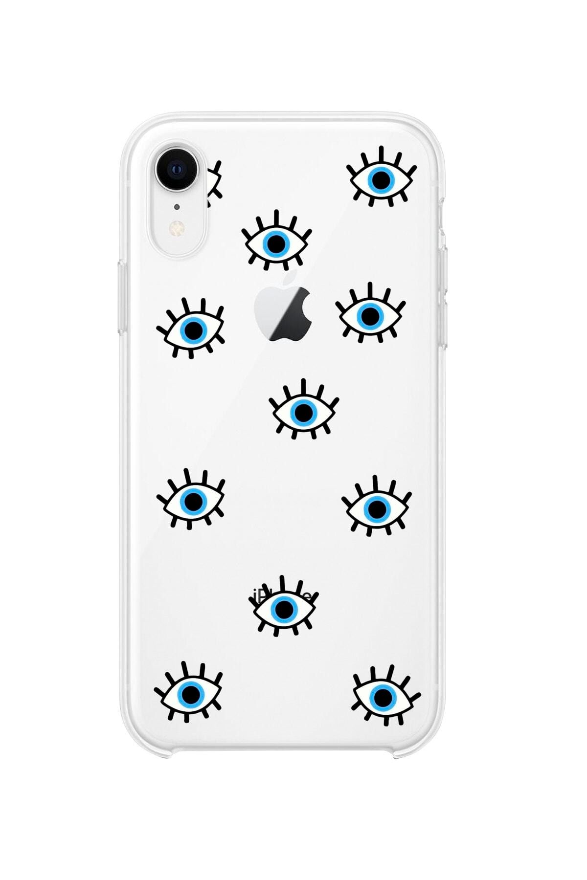 Syrox Iphone Xr Uyumlu Nazar Gözler Desenli Premium Şeffaf Silikon Kılıf