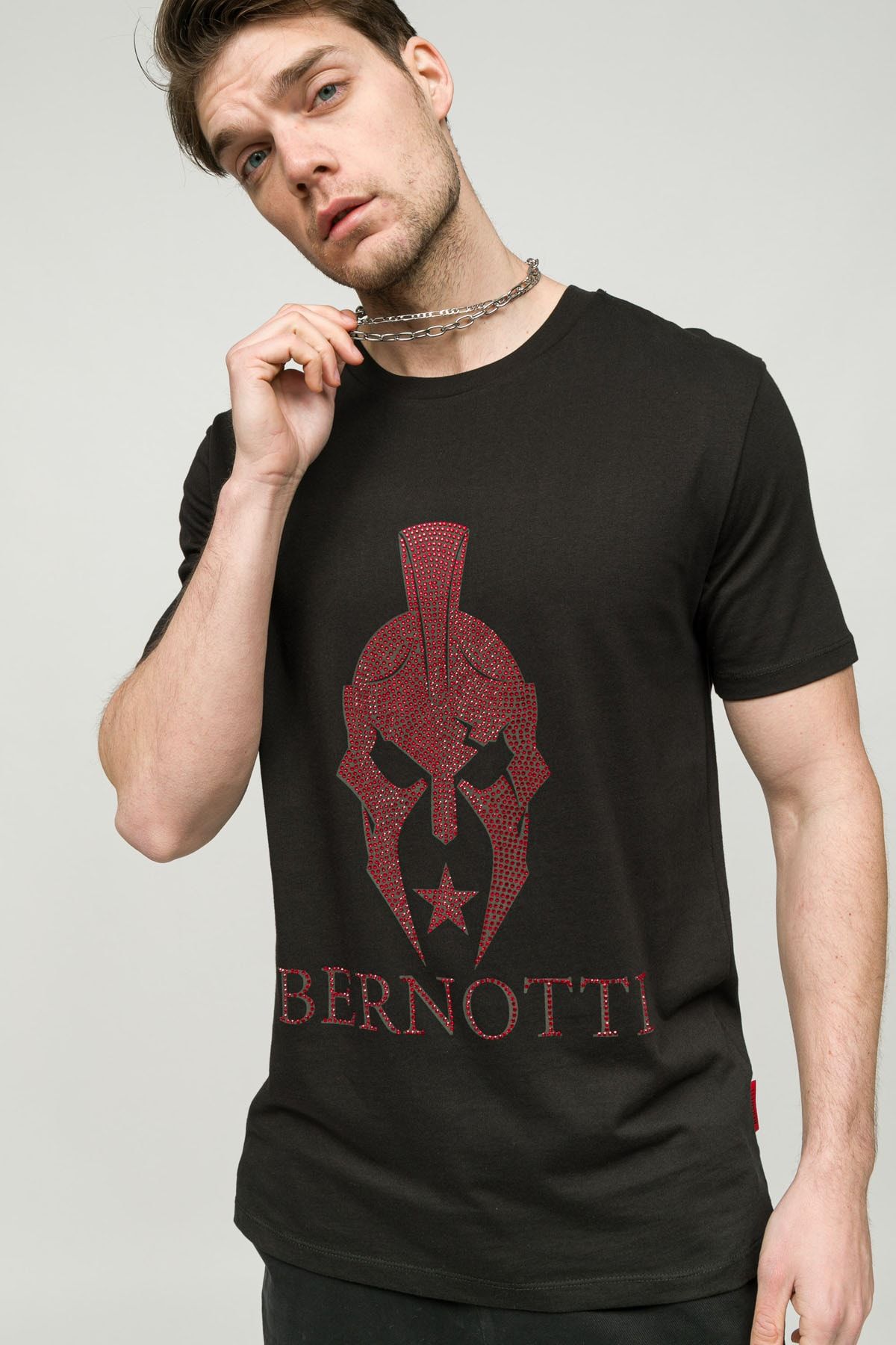 BERNOTTİ79 Sıfır Yaka T-shirt Siyah Tas? Baskılı Erkek