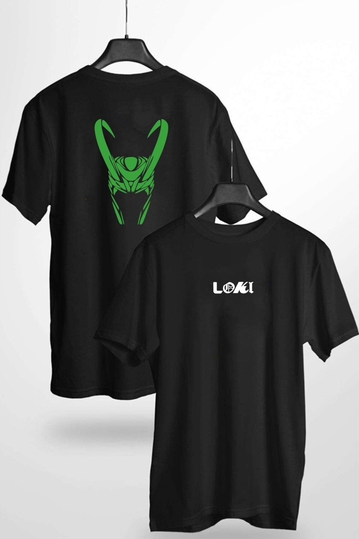 MODAGEN Marvel Loki Çift Taraf Tasarım Baskılı Unisex Siyah Tshirt