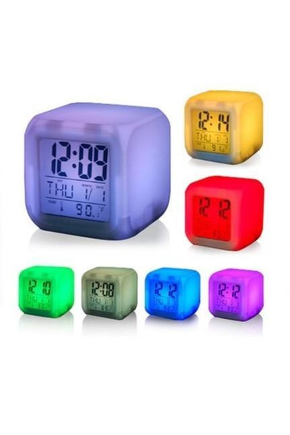 FırsatVar Dekoratif Alarmlı Dijital Küp Saat 7 Renk Değiştiren Alarmlı Dijital Küp Saat Hediyelik