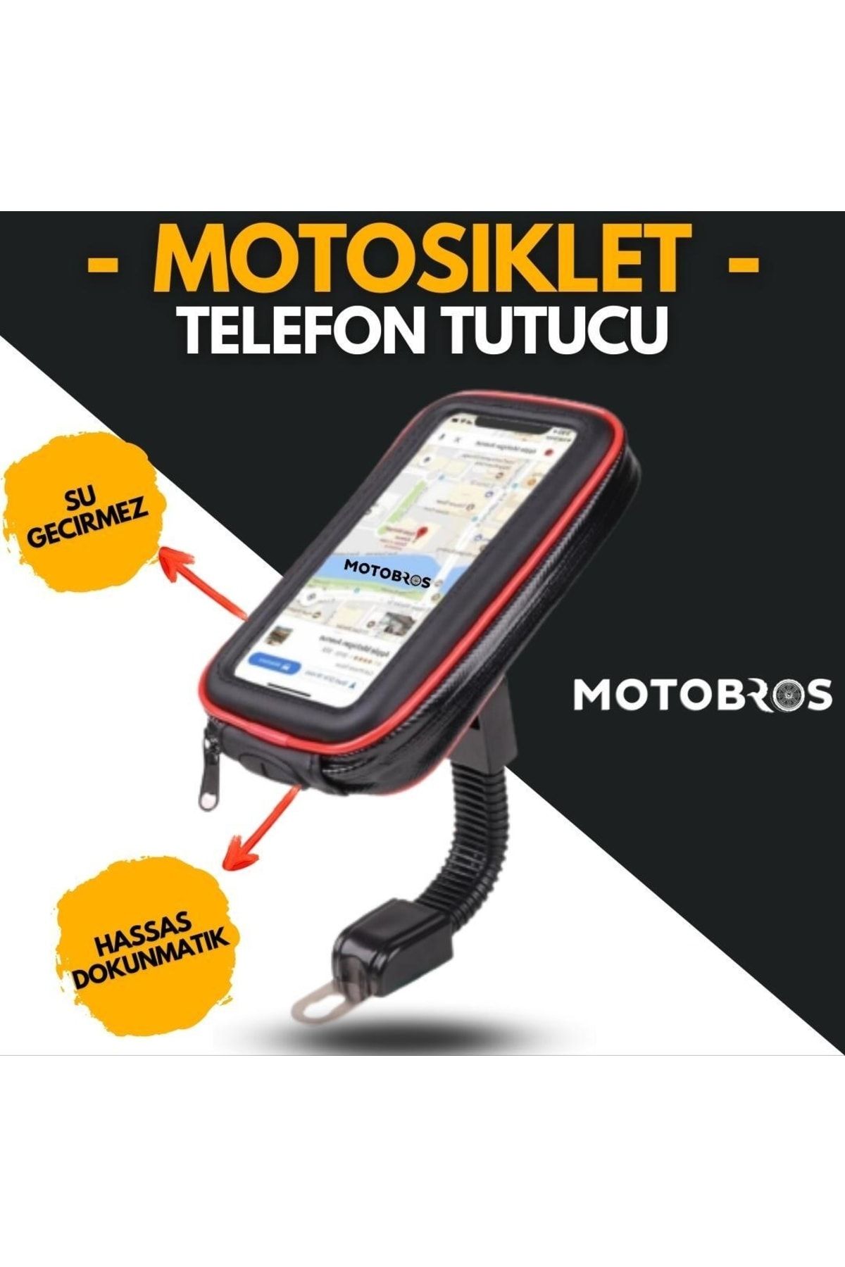 Motobros Motosiklet Telefon Tutucu Su Geçirmez Gidon Aparatlı Ve Cüzdan Cepli 6.5”e Kadar