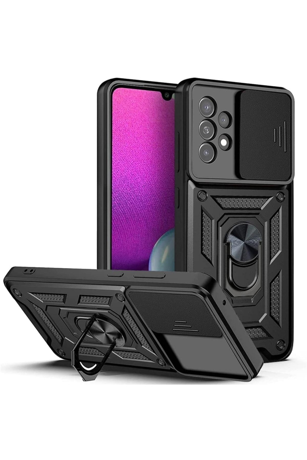 Fibaks Samsung Galaxy A33 5g Uyumlu Kılıf Kamera Korumalı Sürgülü Yüzüklü Armor Military Tank Zırhlı