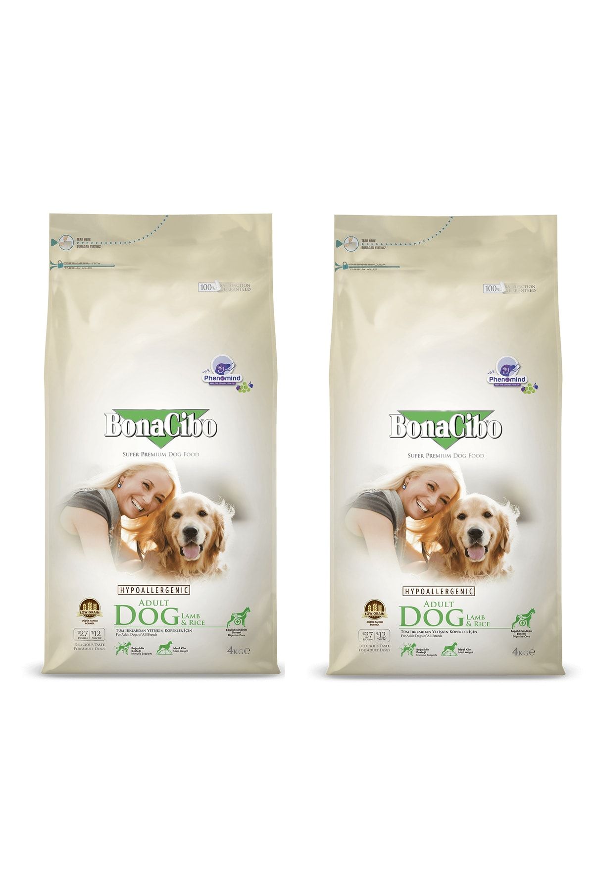 BonaCibo Adult Dog Lamb & Rice Kuzu Etli Ve Pirinçli Yetişkin Köpek Maması 4 Kg X 2 Paket