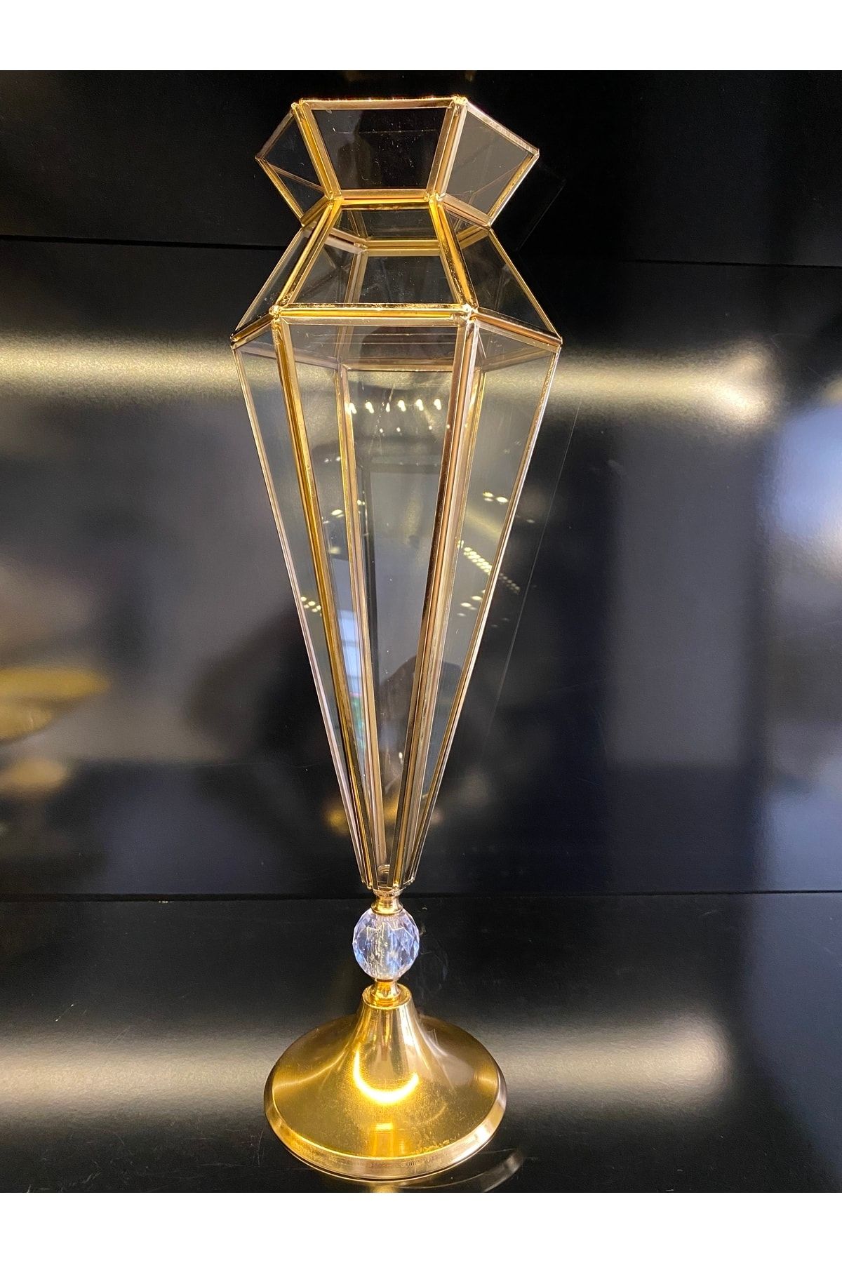 Hera Lüx Gold Metal Prizma Ayaklı Vazo 52 Cm