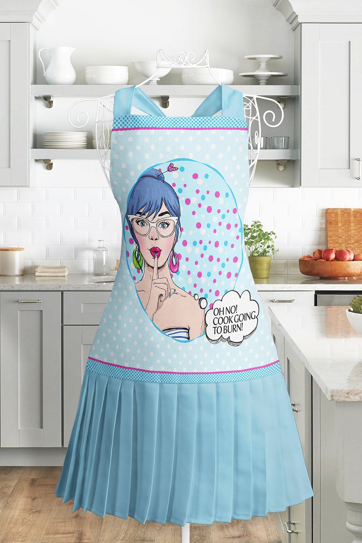 Realhomes Popart Desenli Mutfak Önlüğü Özel Tasarım Fashion Girl Motifli Askılı Bulaşık Aşçı Leke Tutmaz Önlük