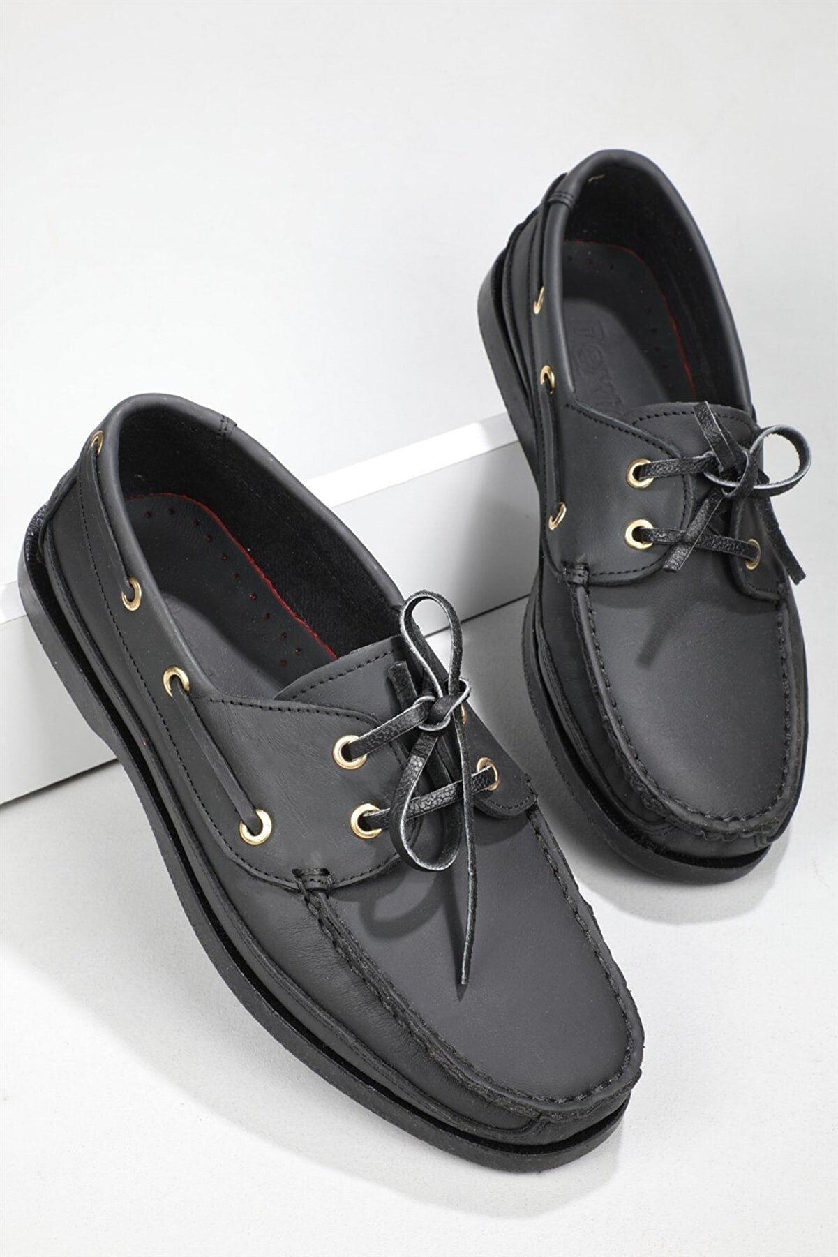 RodeoClass Erkek Siyah Bağcıklı Hakiki Deri Günlük Ortopedik Loafer Ayakkabı