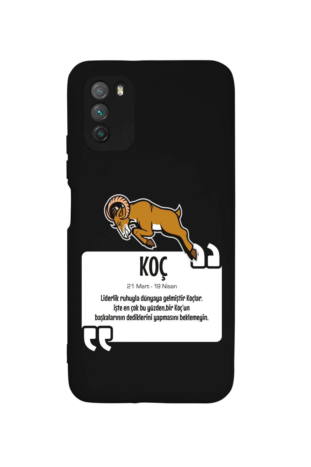 butikcase Xiaomi Poco M3 Pro Koç Burcu Desenli Premium Silikonlu Lansman Siyah Telefon Kılıfı