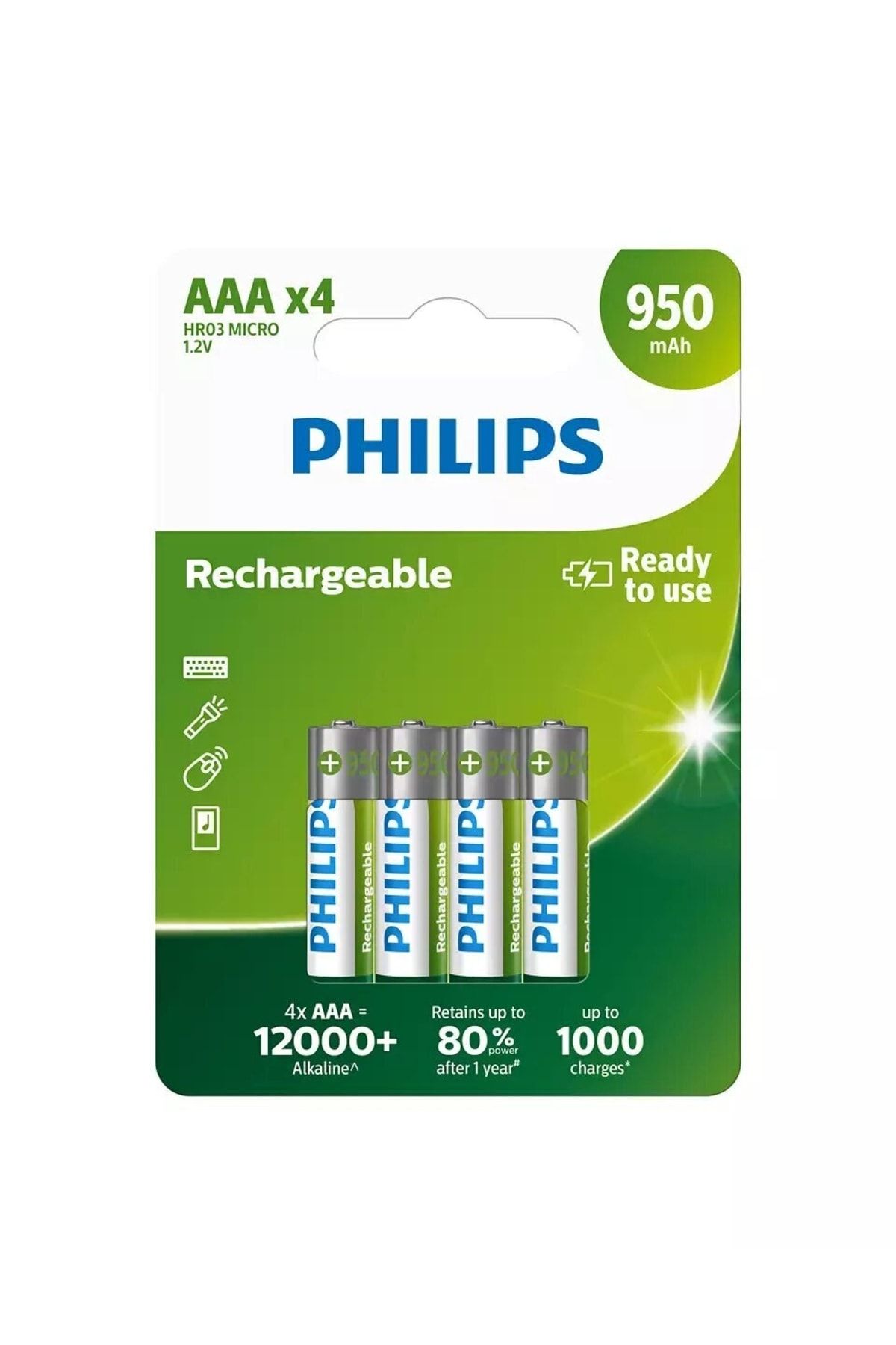 Philips Şarj Edilebilir AAA 950 mAh X4