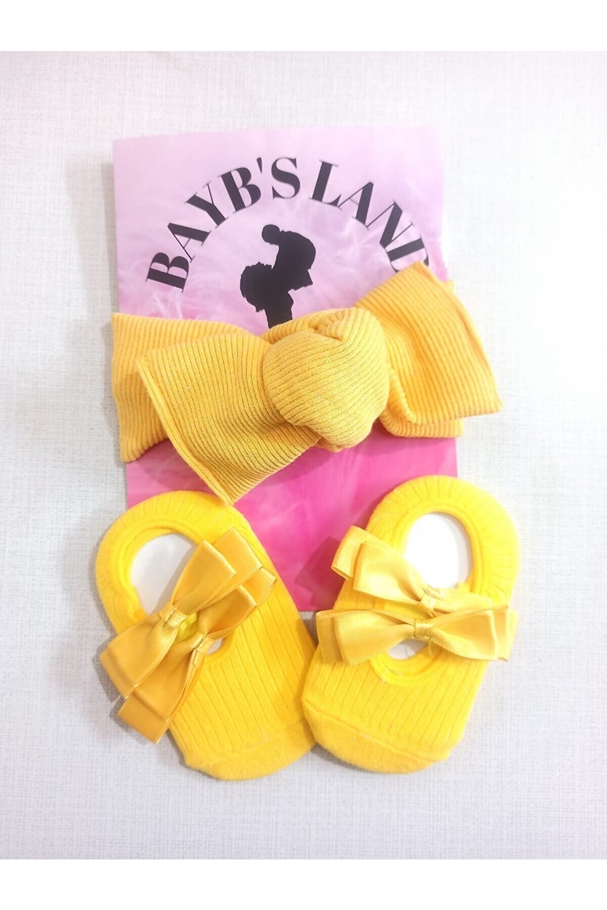 Babyland Kız Bebek/çorap Sarı Tavşan Kulak Bandana Ve Sarı Babet Çorap Seti