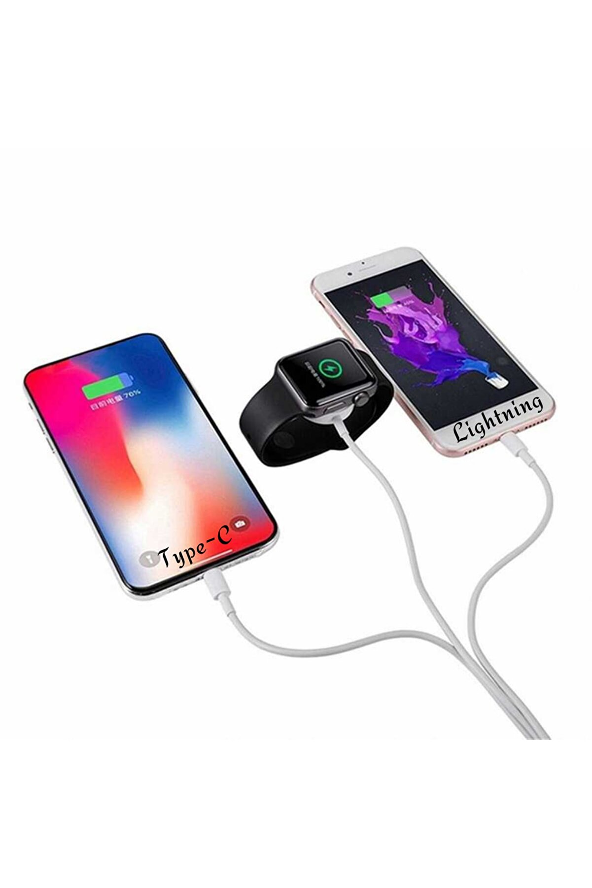 UnDePlus Apple Watch Nike + Series Lightning-type-c-wireless Usb Şarj Kablosu 3 In 1 Çoklu Kablo Uyumlu