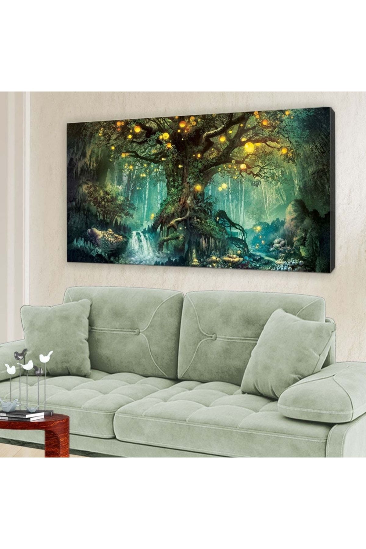 hanhomeart Yeşil Işıltılı Ağaç - Kanvas Tablo 60x120cm-hykvs-423