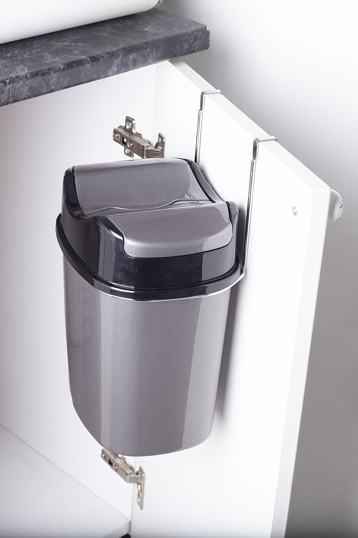 new cross Metal Askılı Çöp Kovası 6,5 Litre Mutfak Ofis Banyo Tezgah Altı Tezgah Üstü Gri