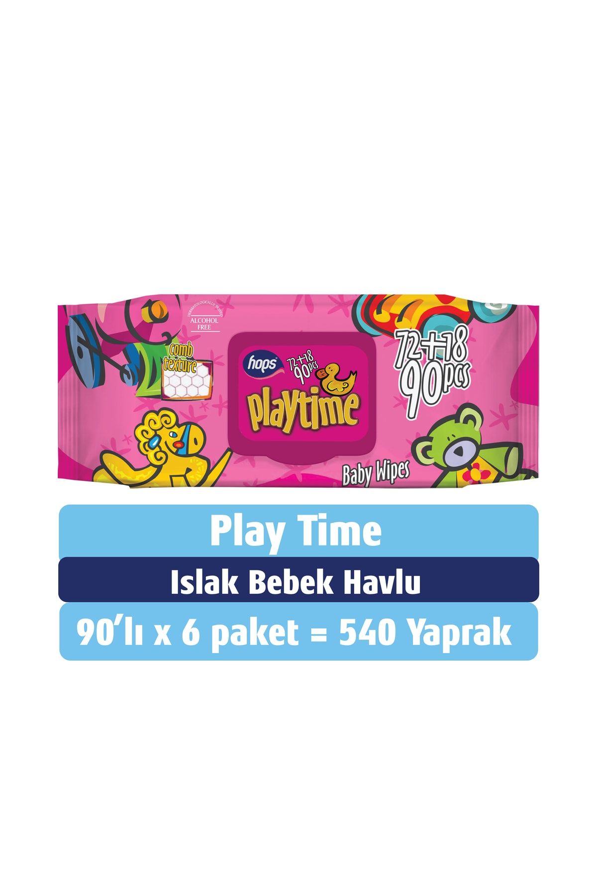 Hops Play Time Islak Bebek Havlu 90'lı, Standart Boy, (90 X 6 Adet) - 540 Yaprak