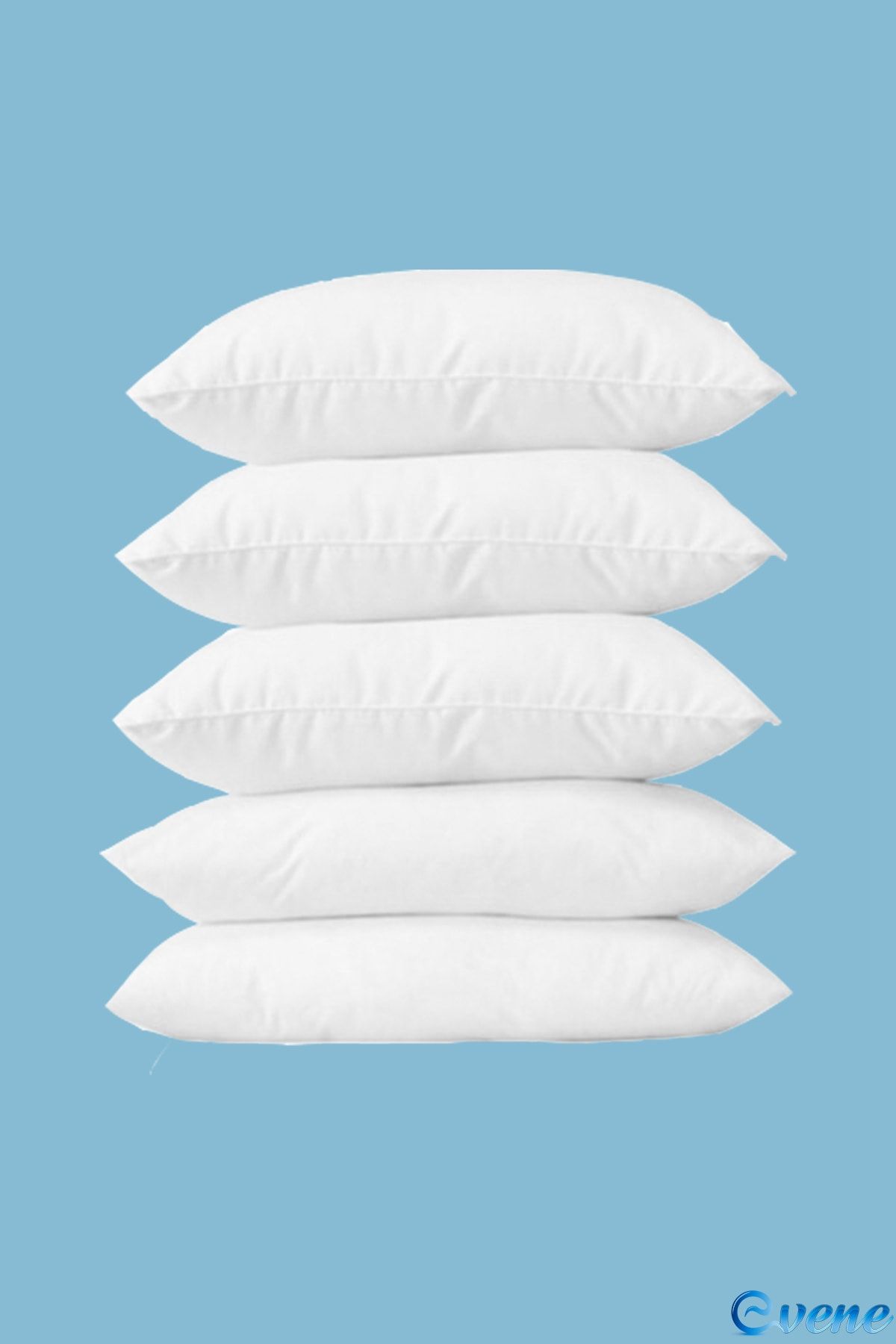 Evene Yastık Boncuk Elyaf 5 Adet Antibakteriyel Dolgu Extra Yumuşak Uyku Yastığı Pamuklu Kılıf 800 gr