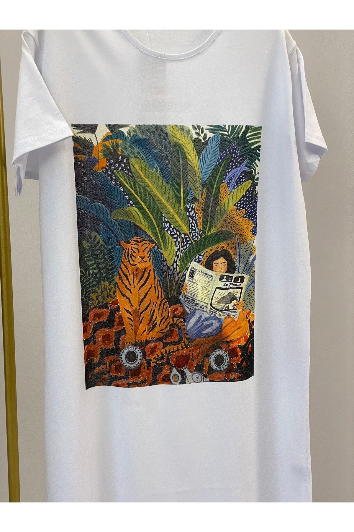 morlimo Kadın Oversize Pamuklu Animal Baskılı T-shirt