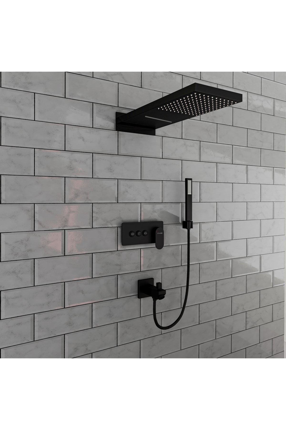 Fause Ankastre Comfort Panel Şelale Duş Seti Siyah Fau111-b