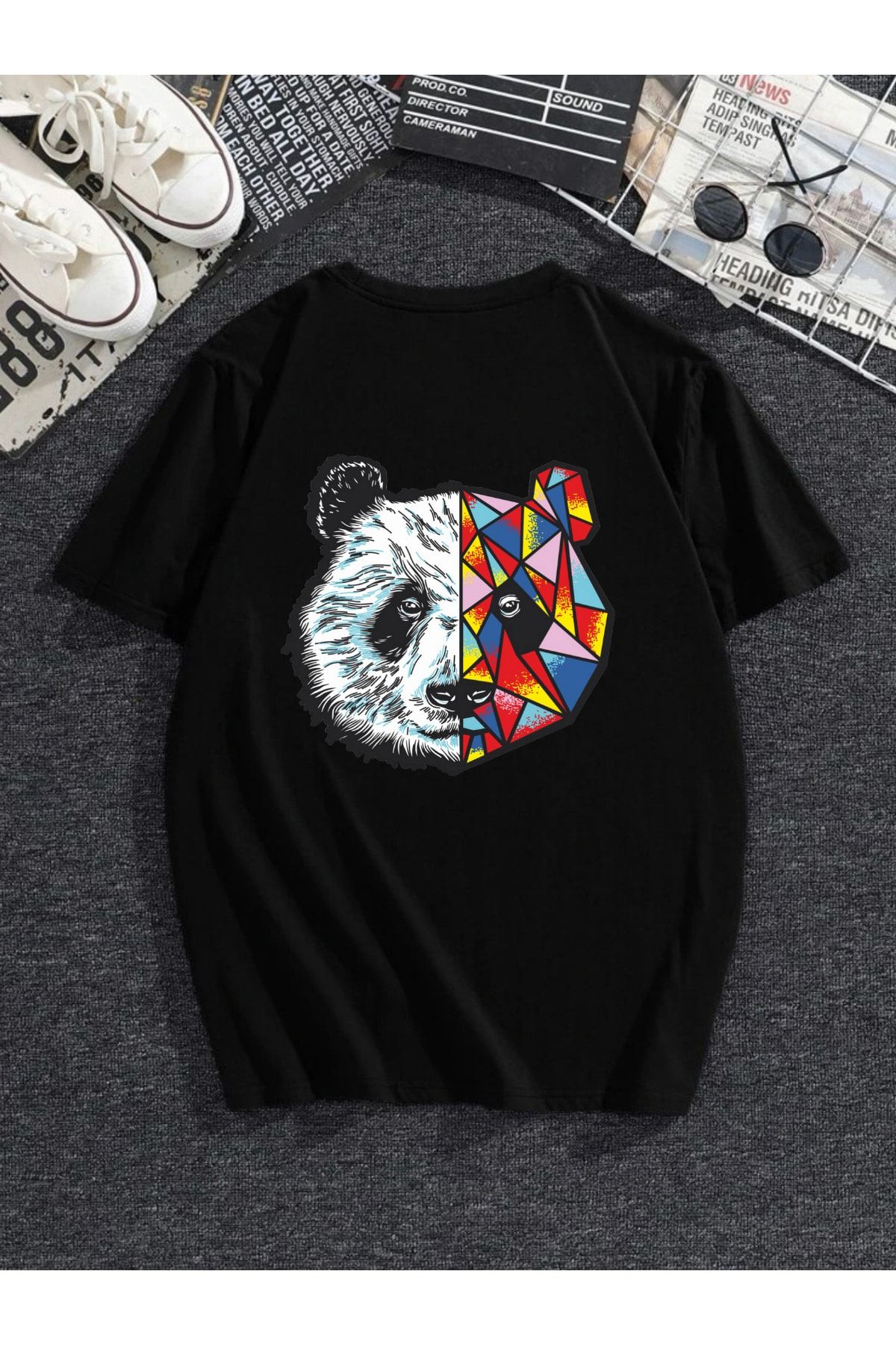 MODADEER Unisex Renkli Panda Oversize Tshirt