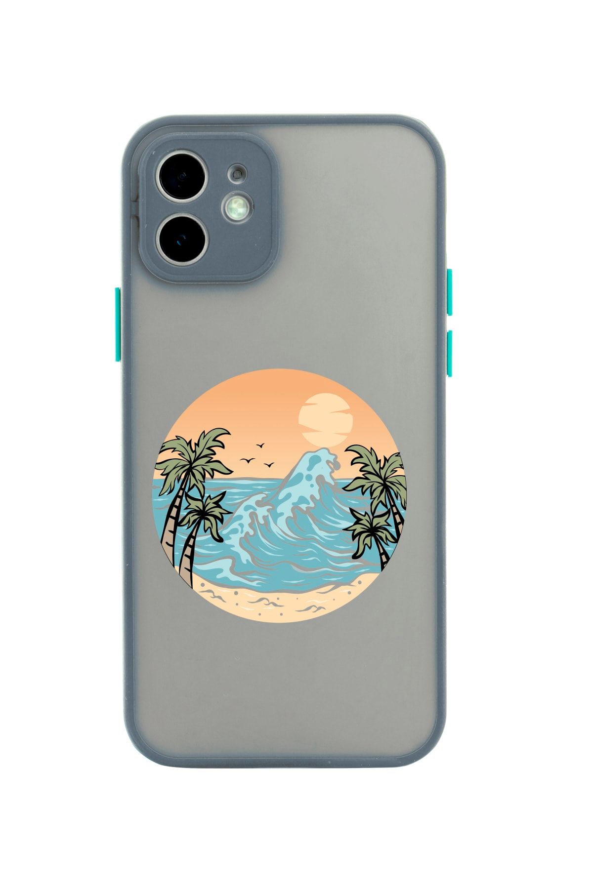 butikcase Iphone 11 Lüx Kamera Lens Korumalı Summer Beach Desenli Gri Telefon Kılıfı
