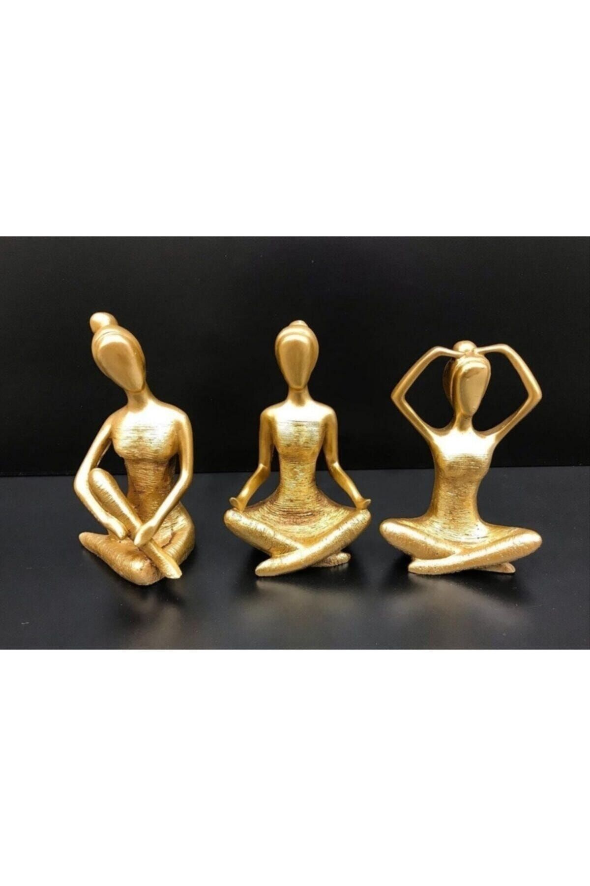 Halis Mobilya Aksesuar&AVİZE Dekoratif Süs Yogacı Kadın Biblo Polyester 3lü Gold