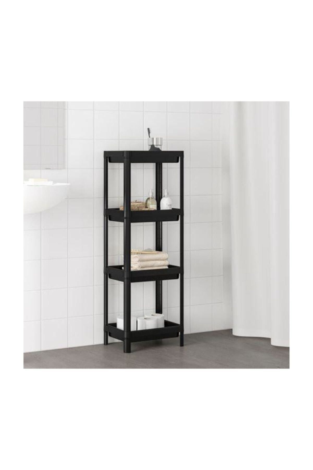 IKEA Vesken 3 Katlı Siyah Bölmeli Banyo Raf Düzenleyici