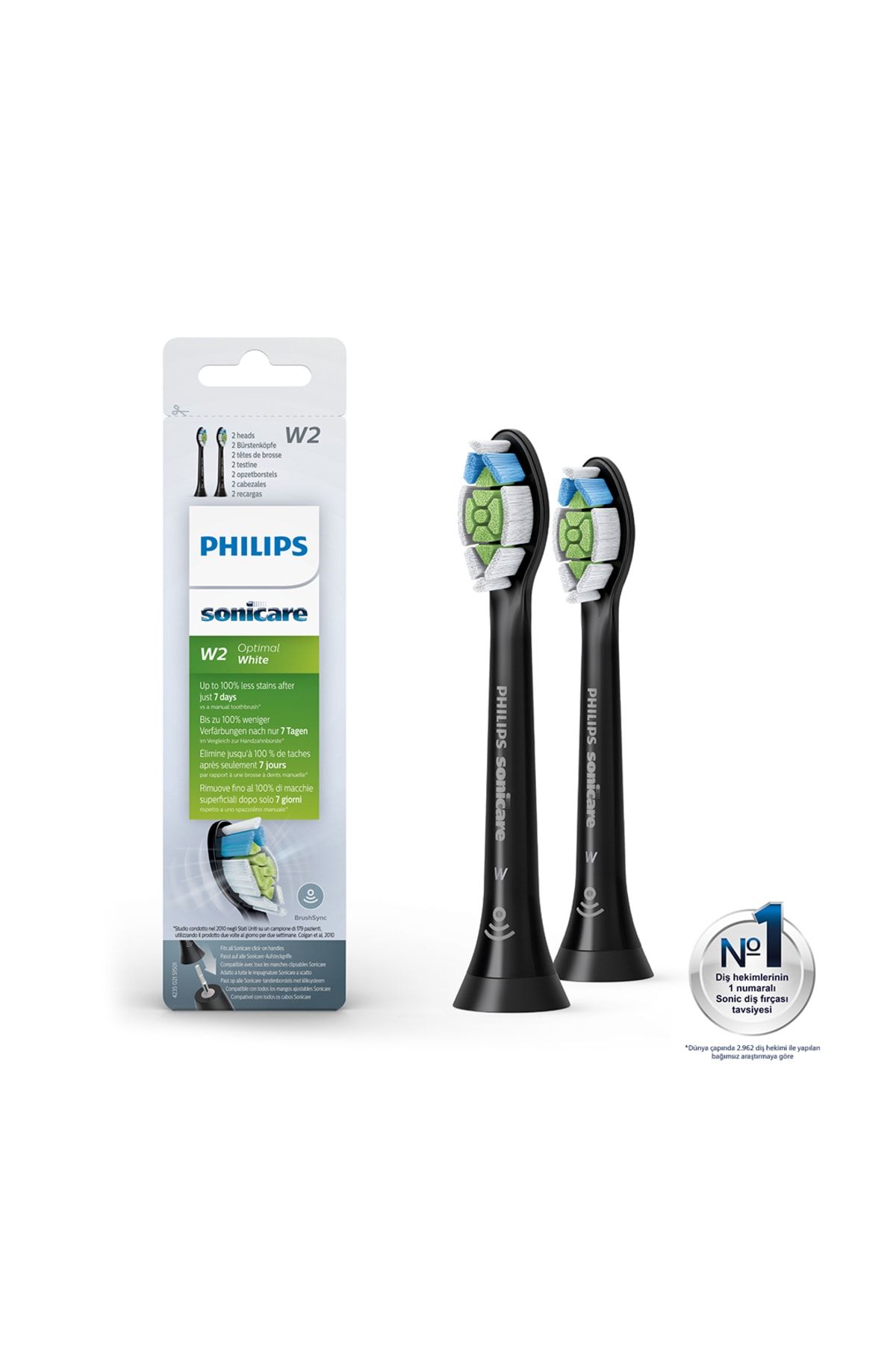 Philips Sonicare HX6062/13 - Optimal White - Sonic Şarjlı Diş Fırçası Yedek Başlıkları - 2'li Siyah