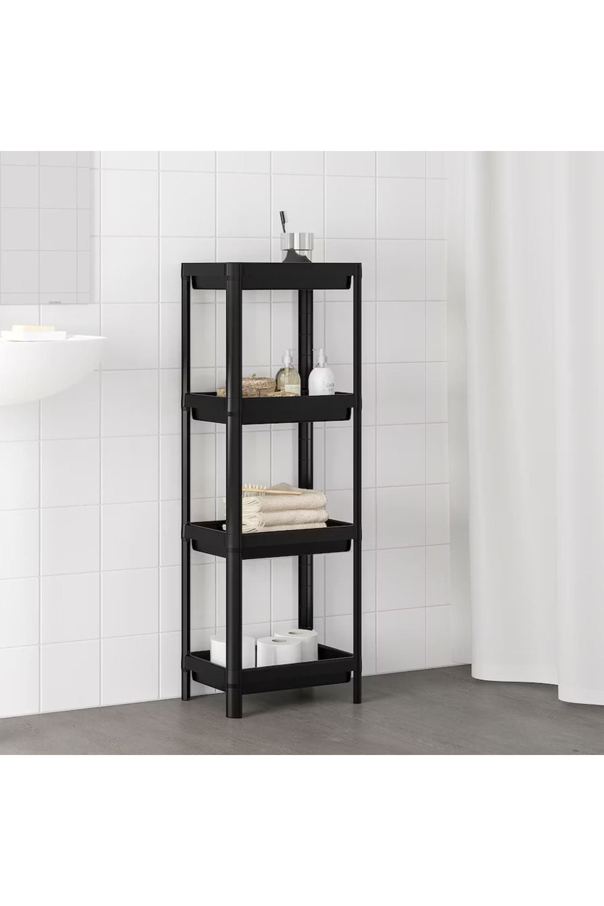 IKEA Vesken Banyo Ve Mutfak Raf Ünitesi Siyah Banyo Rafı 3 Bölmeli 100cm