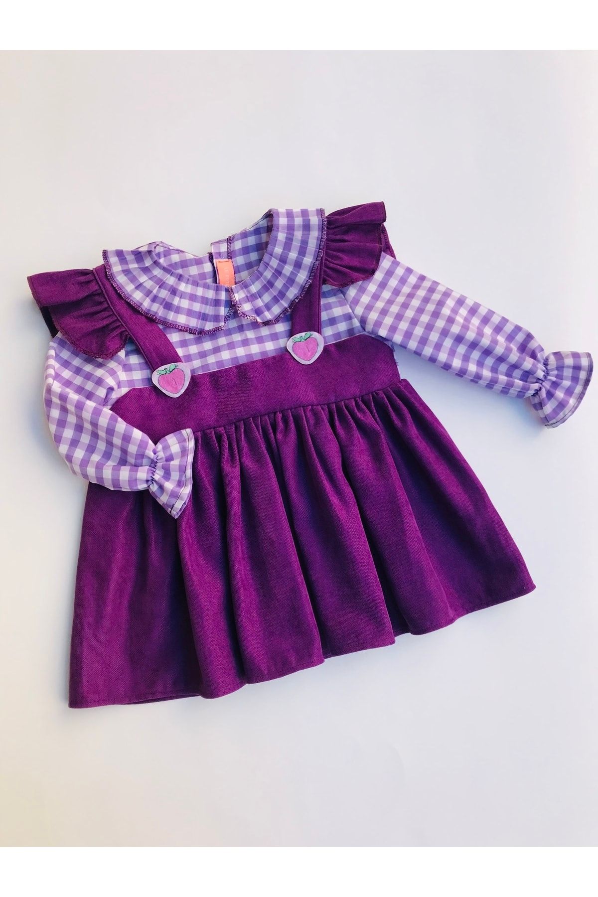 Le Petite Sole Kız Çocuk Mor Elbise, Çilek Tokalı