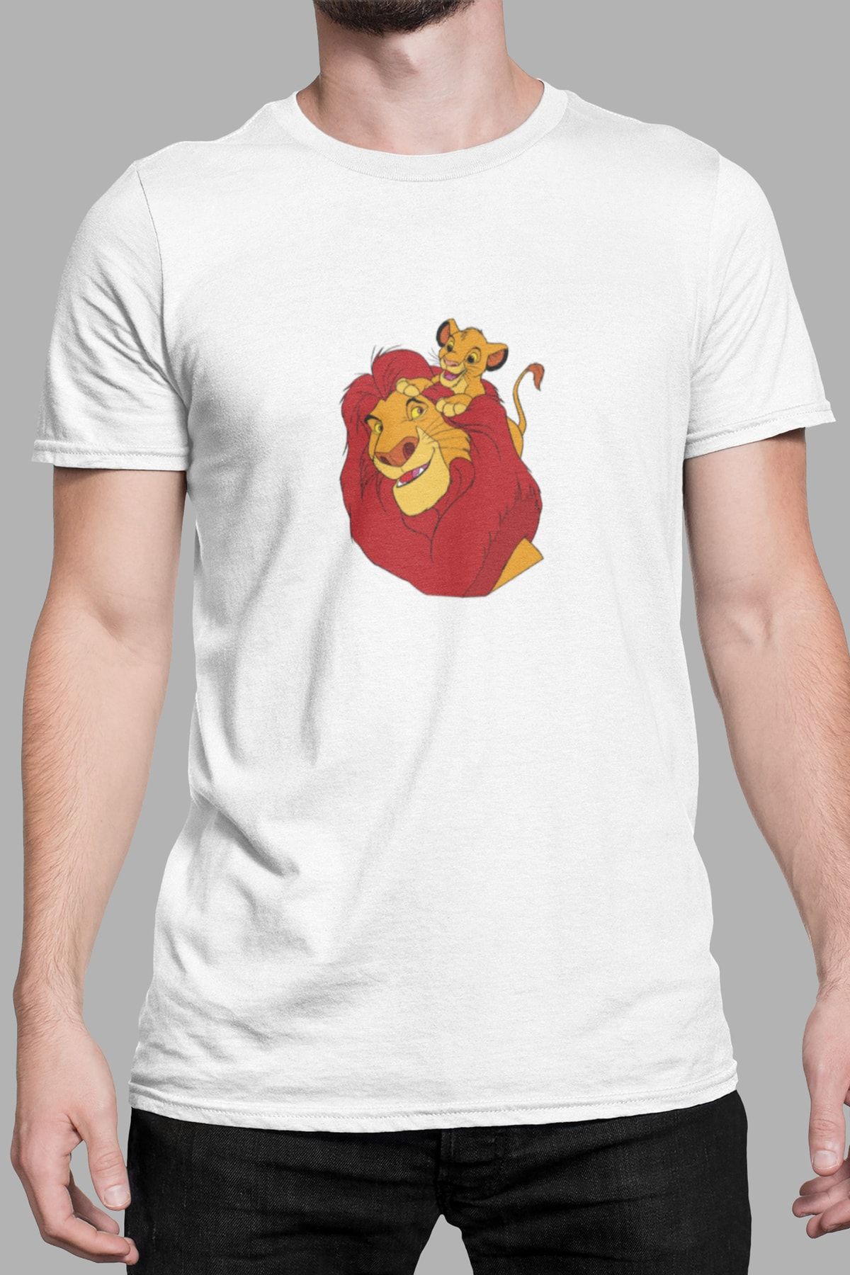 Kio Tasarım Aslan Kral Baskılı Erkek Tişört Sevgiliye Arkadaşa Hediye Doğum Günü Hediyesi Pamuklu T-shirt