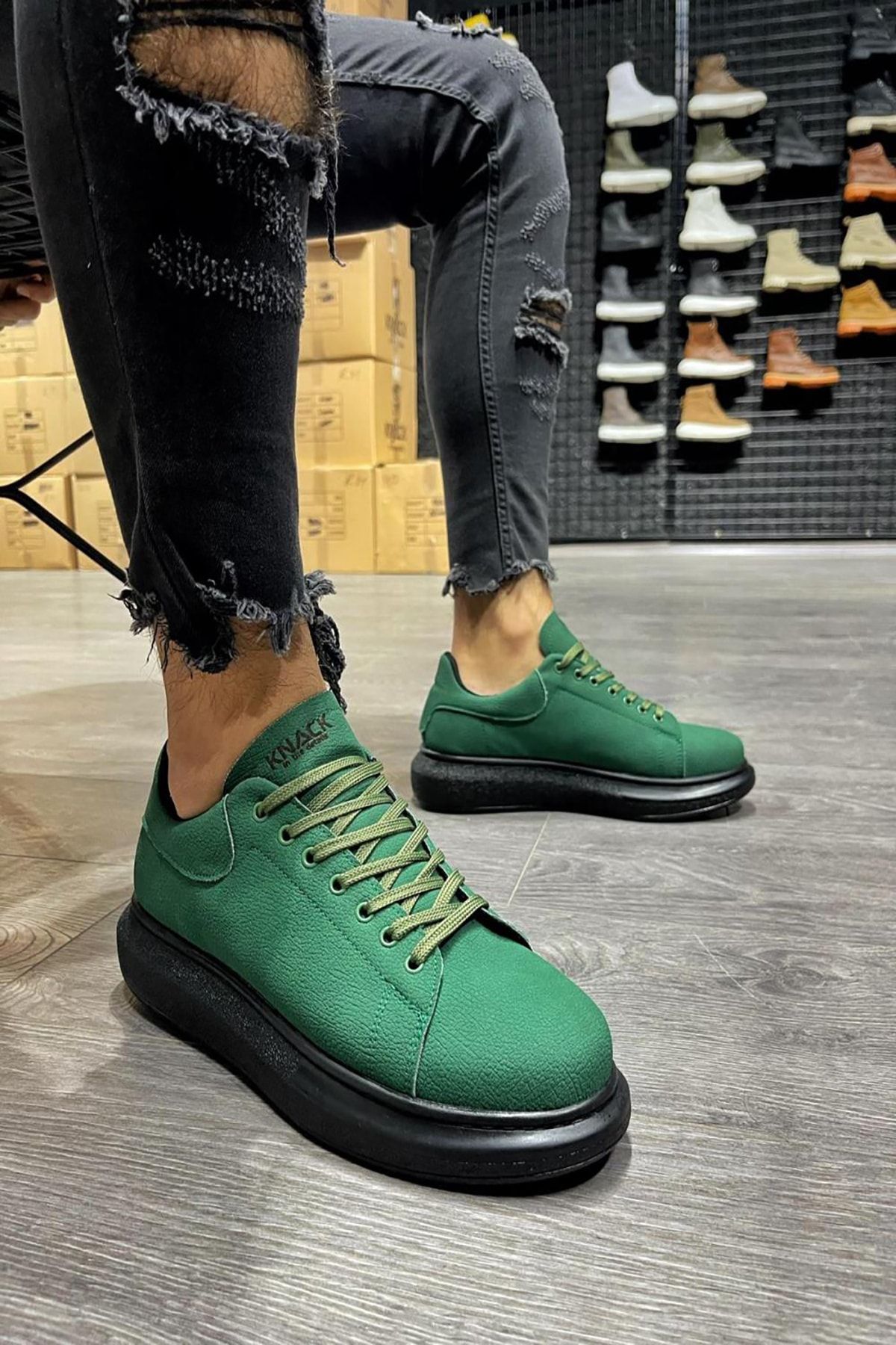 Mida Shoes Yeşil Deri Bağcıklı Rahat Tabanlı Erkek Sneaker