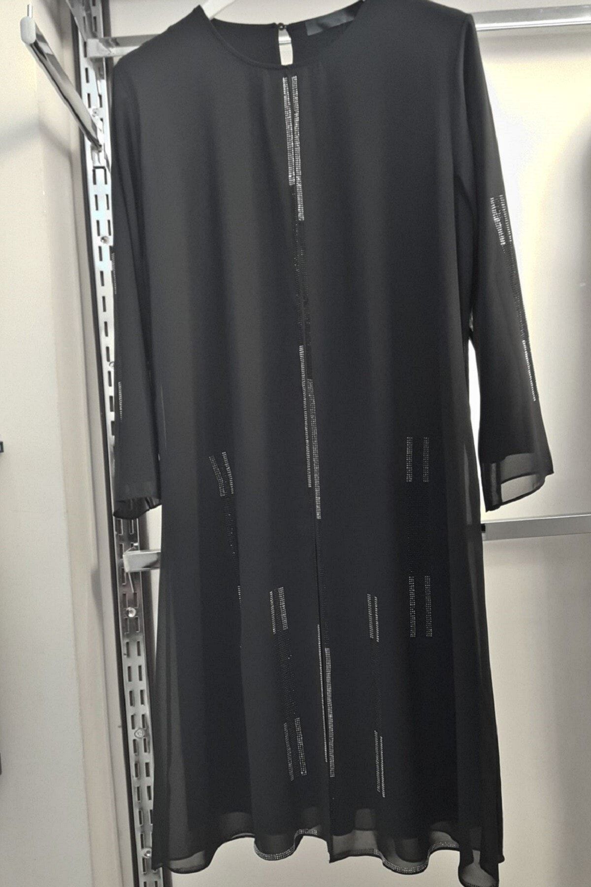 N.Y.YILDIZ Şifon Ikili Görünümlü Uzun Taşlı Simli Abiye Elbise Tunik