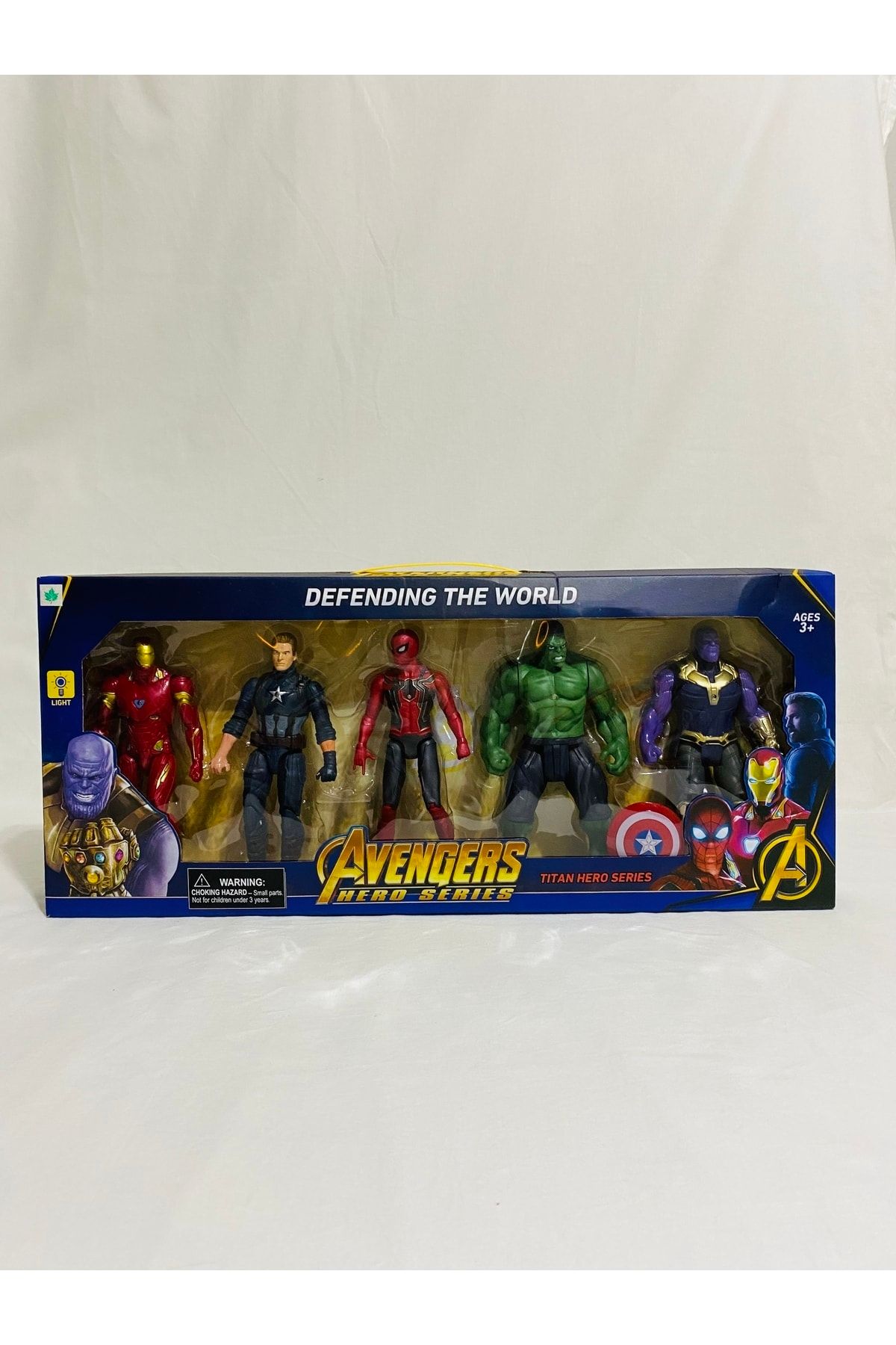 AVENGERS Hero Series 5'li Karakter Işıklı Figür Oyuncak Seti - Ironman Captain America Spiderman Hulk Thanos
