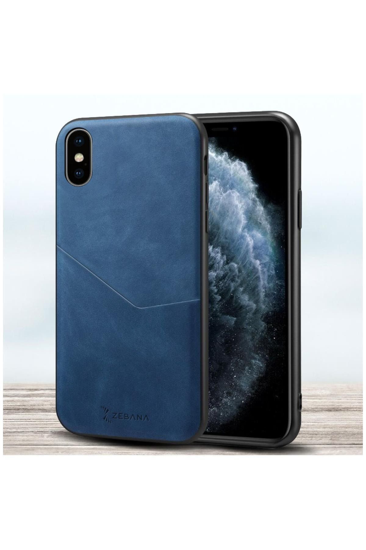 Dara Aksesuar Apple Iphone Xs Max Uyumlu Telefon Kılıfı Zebana Cepli Nubuk Kılıf Mavi