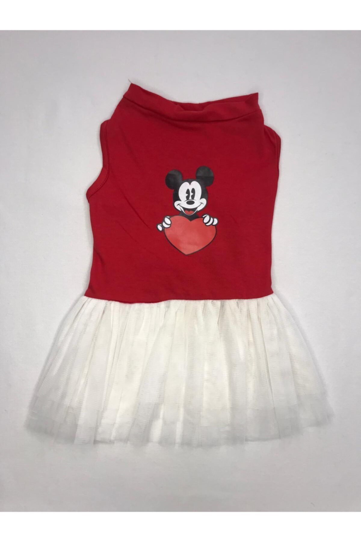 Casper Kedi-köpek Tütülü Elbise-kırmızı/beyaz Mickey