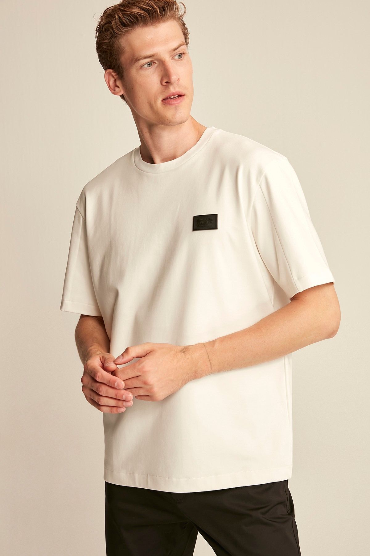 GRIMELANGE Colt Beyaz Erkek Basic Comfort Fit T-shirt