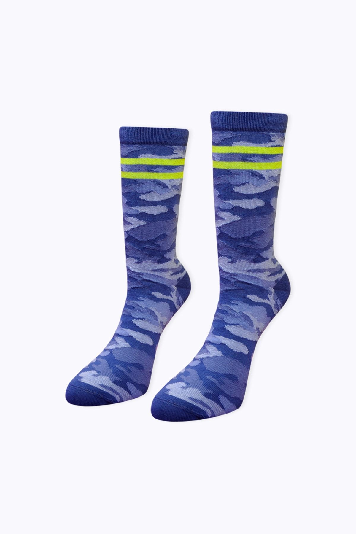 Socks Academy Sarı Çizgili Kamuflaj Desenli Mavi Çorap
