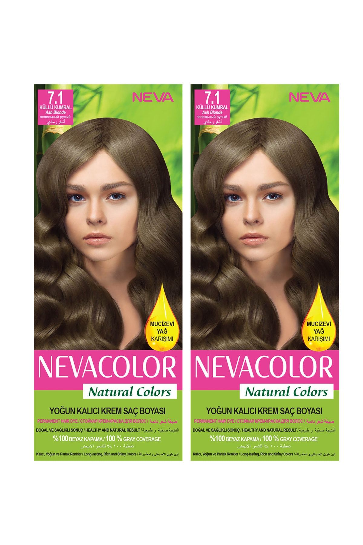 NEVA KOZMETİK Natural Color Saç Boyası 7.1 Küllü Kumral 2'li Set
