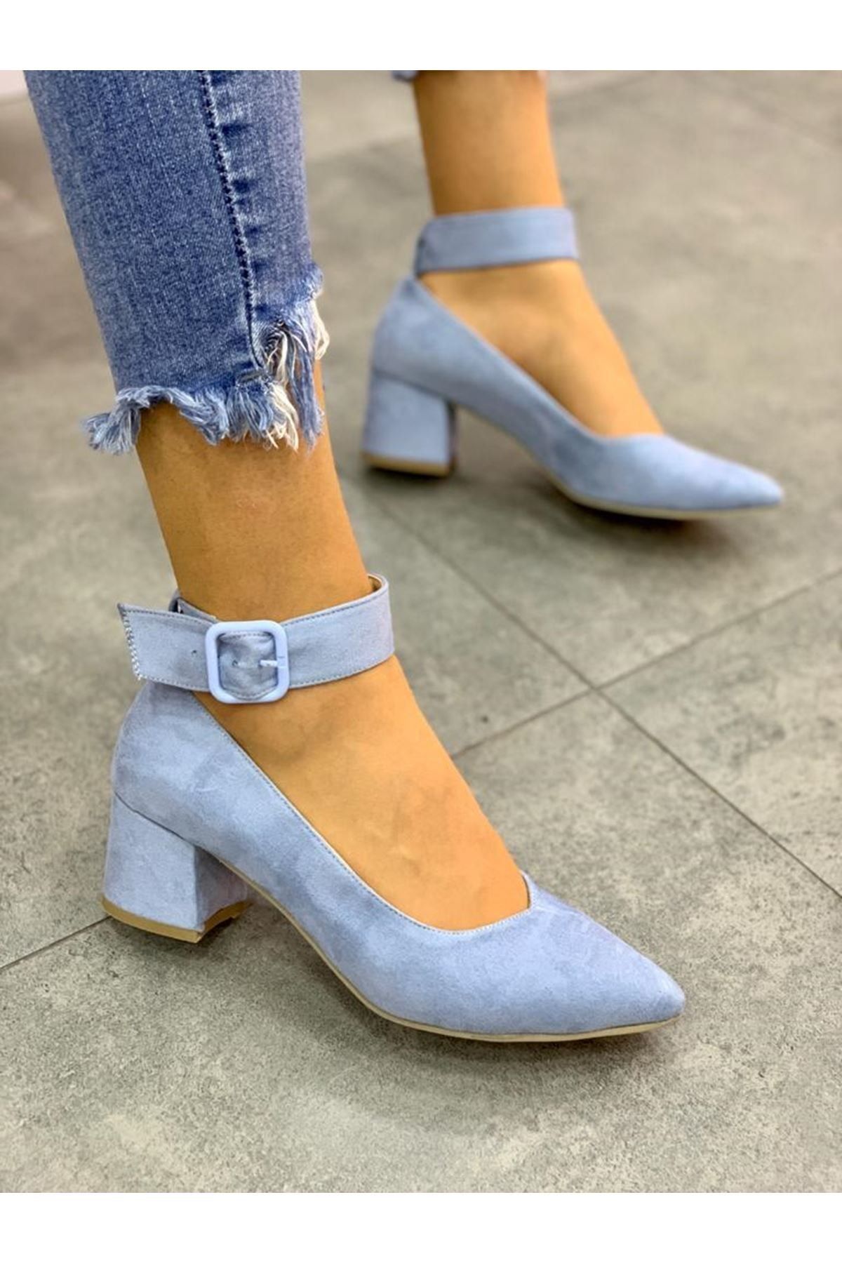 LAL SHOES & BAGS Bilekten Kemer Detaylı Kadın Topuklu Ayakkabı-s. Bebe Mavi