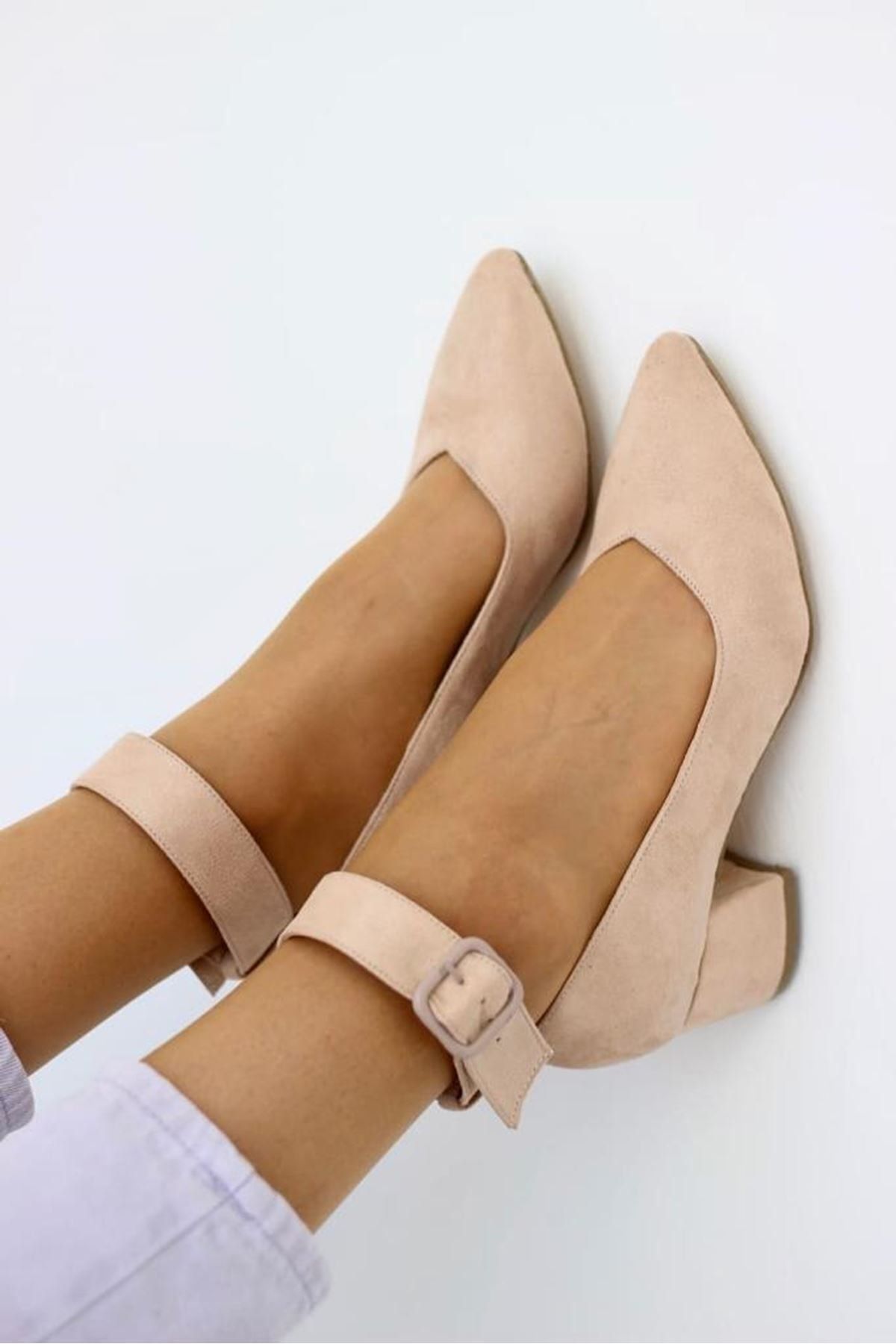 LAL SHOES & BAGS Bilekten Kemer Detaylı Kadın Topuklu Ayakkabı-s. Vizon