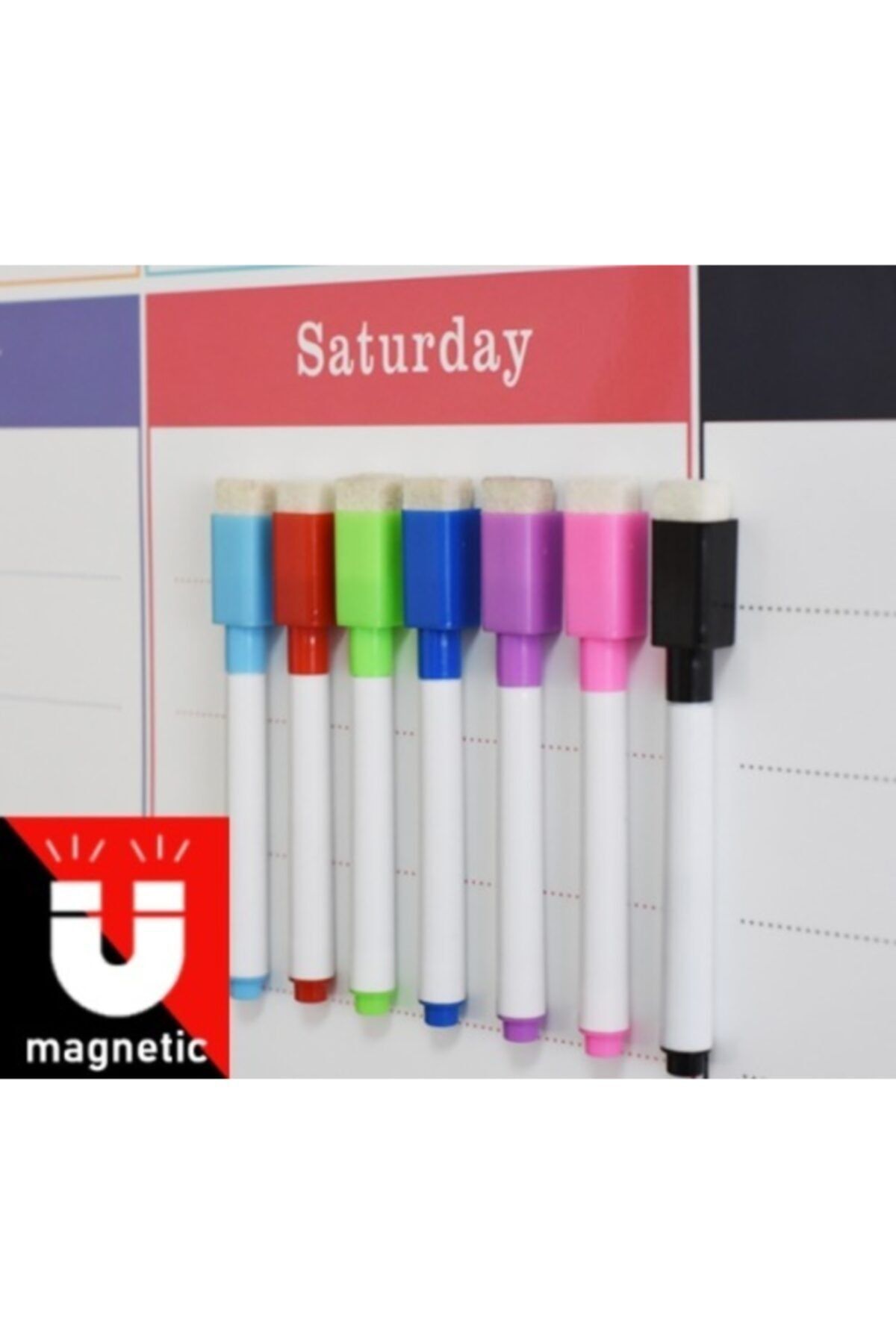 Dünya Magnet 6 Adet Karışık Renkli Mıknatıslı Silgili Akıllı Tahta Kalemi, Silinebilir Beyaz Tahta Kalemi
