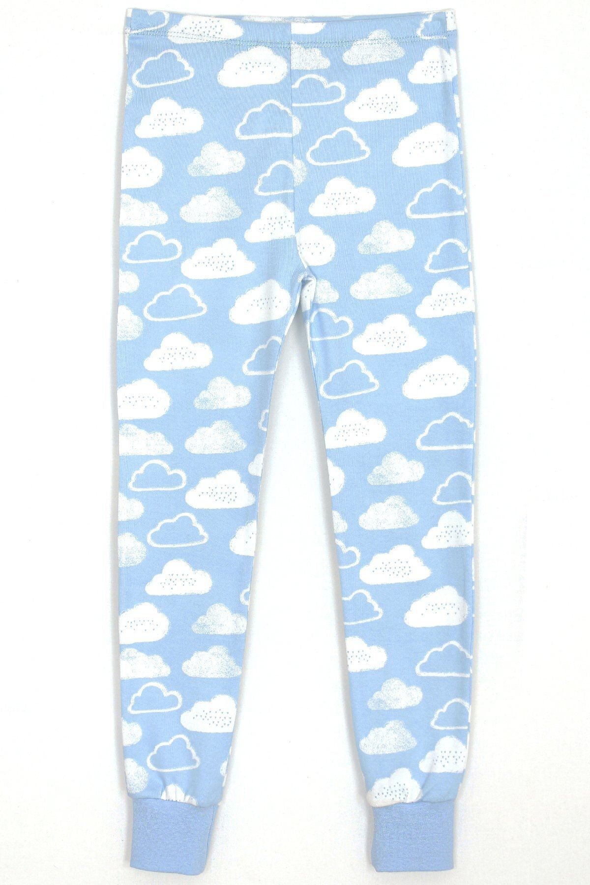 DobaKids Kız Çocuk Mavi Bulut Desenli Penye Pijama Altı