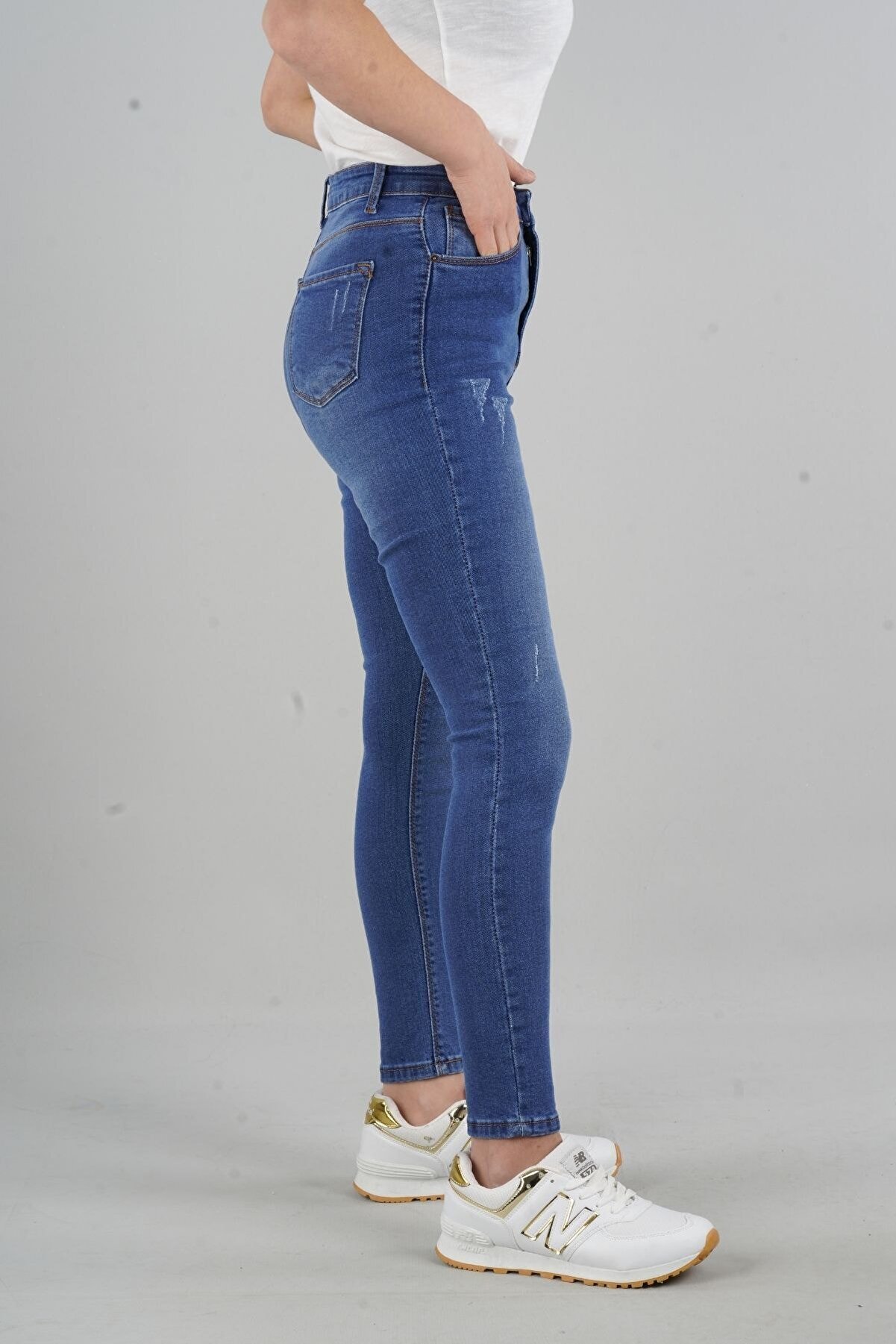 FİHA Herdem 4345 Kadın Mavi Tırnaklı Taşlamalı Yüksek Bel Skinny Jeans