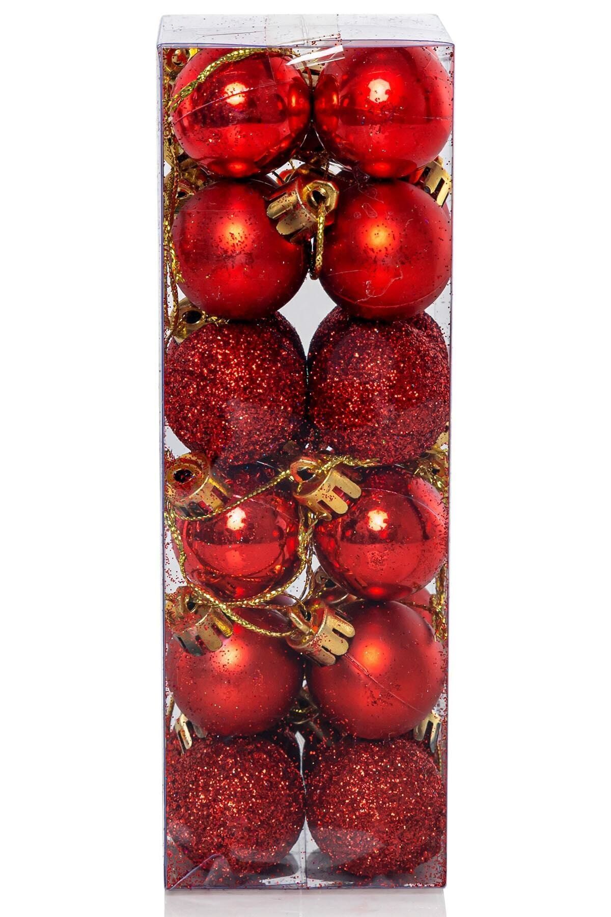 Partijet Yılbaşı Çam Ağacı Süsü Kırmızı Top 3 cm 24'lü