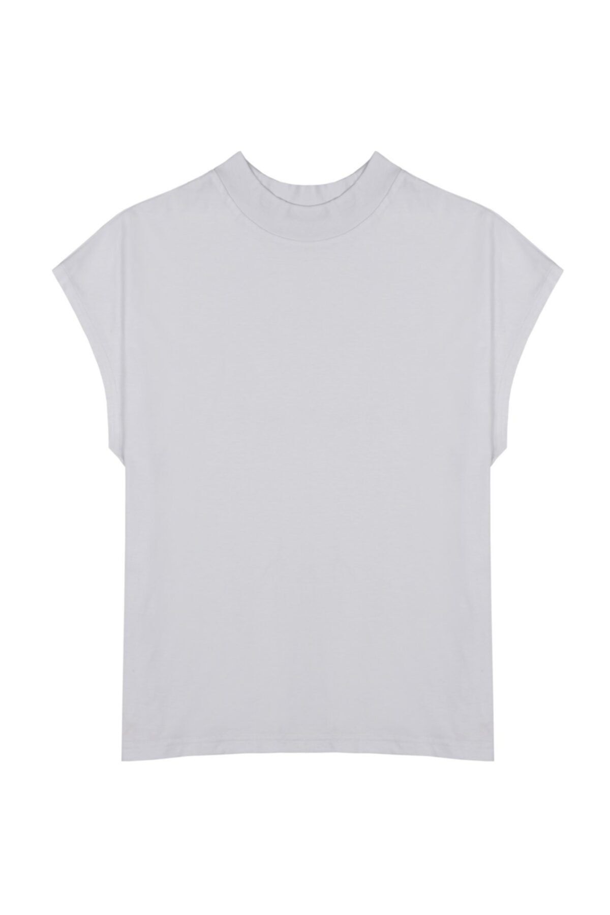 Basic Co Cate Dik Yaka (Mock Neck) Basic Beyaz T-shirt