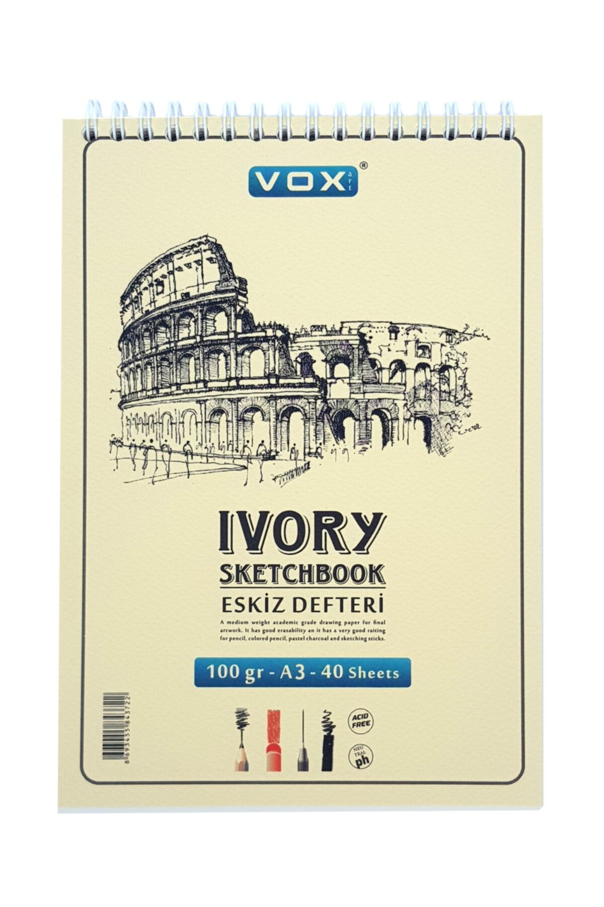 VOX Eskiz Çizim Defteri Ivory A3-100 gr. 40 Yaprak (220-06)